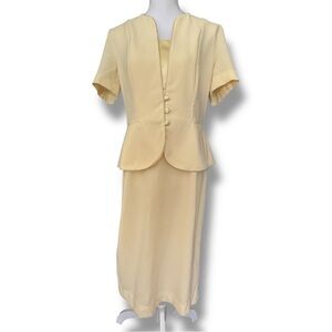 VTG Elegant Danny & Nicole Pale Yellow Faux Coat Midi Spring Dress